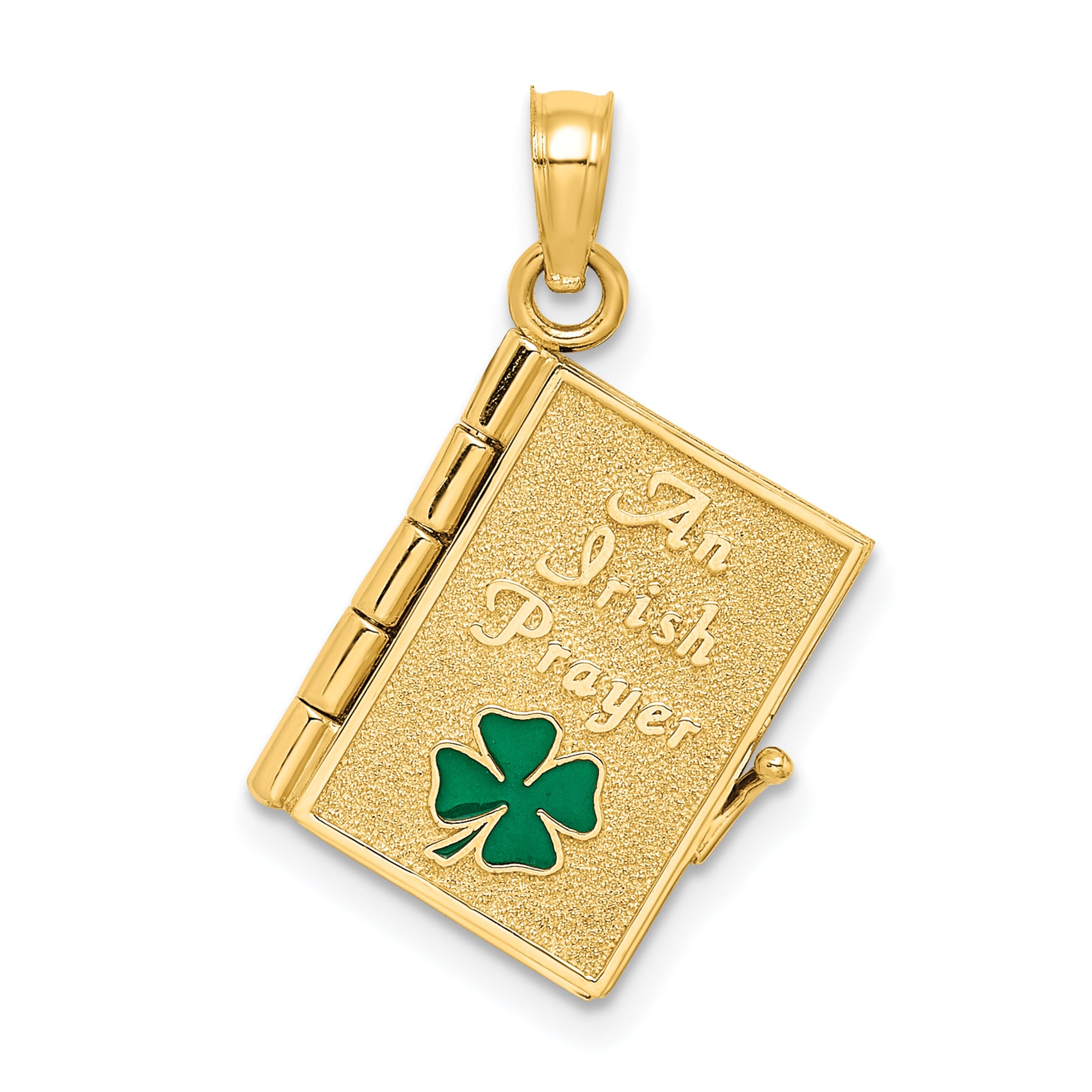 14K 3-D Moveable Enameled AN IRISH PRAYER Book w/Clover Charm