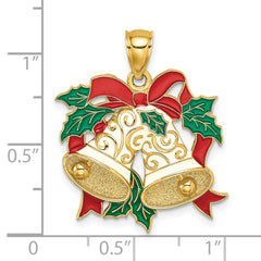 14K Enamel Holiday Bells and Holly Charm