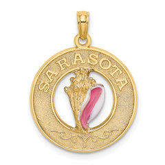 14K SARASOTA Circle w/ Enamel Conch Shell Charm