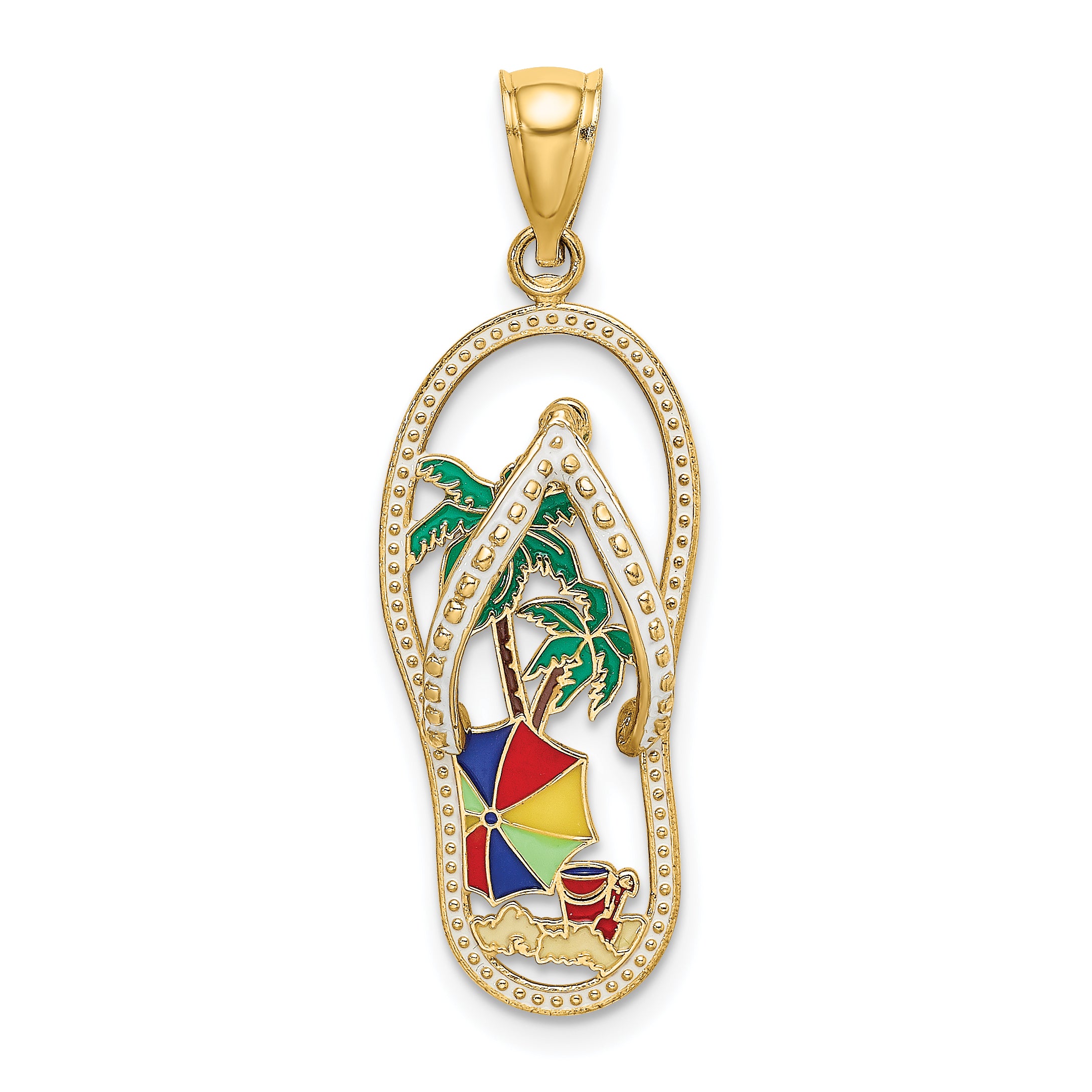 14K Enamel Palm Tree Beach Scene Flip-Flop Charm