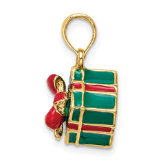 14K 3-D w/Enamel Green Gift Box w/Red Bow Charm