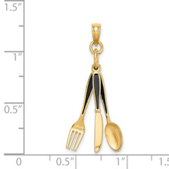14K 3-D Enamel Knife, Fork, Spoon Moveable Charm