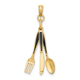 14K 3-D Enamel Knife, Fork, Spoon Moveable Charm