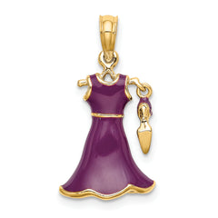 14K 3-D Moveable Enamel Purple Dress w/Shoe Charm