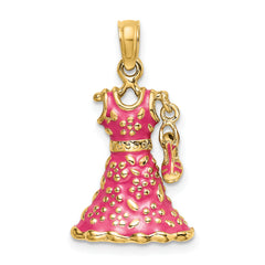 14K 3-D Moveable Enamel Pink Floral Dress w/ Shoe Charm