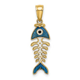 14k 3D Blue Enamel Fish Bone Charm