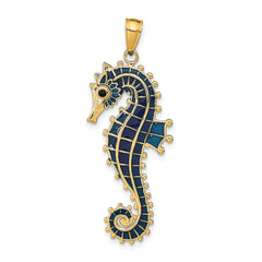 14K  3D Enameled Seahorse Pendant