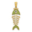 Fish Bone Charm in 14K Yellow Gold with Green Enamel, 33mm - Sophia Jewelers