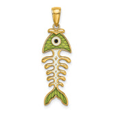 14k 3D Green Enamel Fish Bone Charm