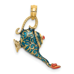 14K w/ Enamel 3-D Textured Blue Genie Lamp Charm