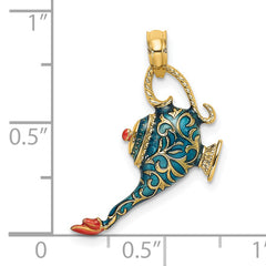 14K w/ Enamel 3-D Textured Blue Genie Lamp Charm