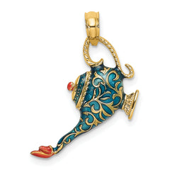 14K w/ Enamel 3-D Textured Blue Genie Lamp Charm