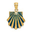 Blue Enamel Scallop Shell Charm in 14K Yellow Gold, 27mm Textured - Sophia Jewelers
