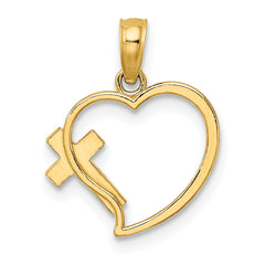 14K Enamel Cross and Heart Charm