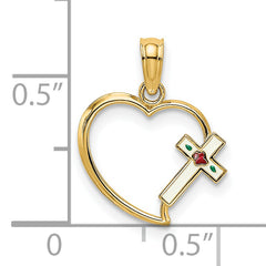 14K Enamel Cross and Heart Charm