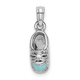 14K White Gold 3-D Light Blue Enamel Baby Shoe Charm