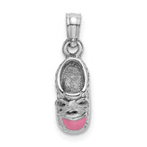 14K White Gold 3-D Pink Enamel Baby Shoe Charm