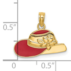 14K Polished 2-D Red Enamel Hat Charm