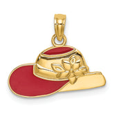 14K Polished 2-D Red Enamel Hat Charm