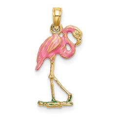 14K 3-D Pink Enamel Flamingo Charm