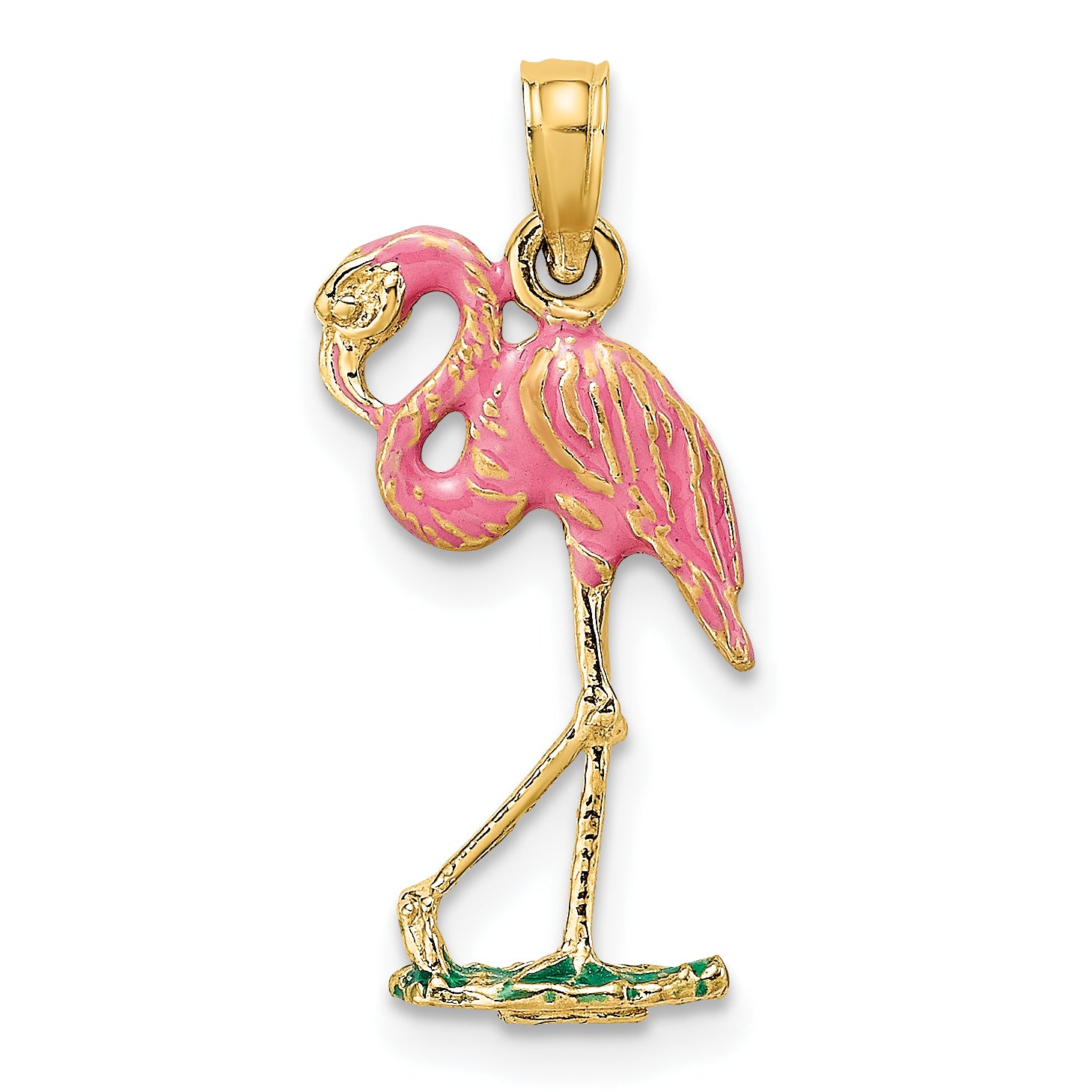 14K 3-D Pink Enamel Flamingo Charm
