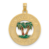 14K w/ Enamel SARASOTA Circle Palm Tree Charm