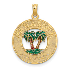 14K w/ Enamel SARASOTA Circle Palm Tree Charm