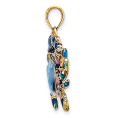 14K Blue Enamel Crab Charm