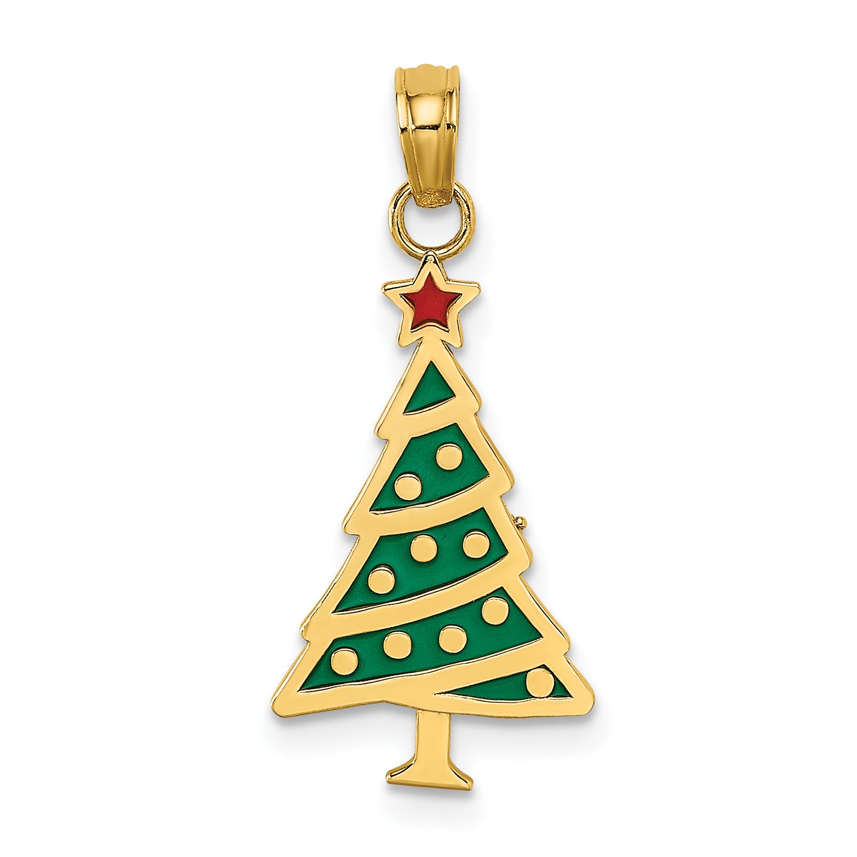 14K Enamel Green Christmas Tree w/ Red Star Charm
