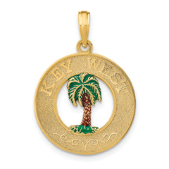 14K KEY WEST Enameled Palm Tree Circle Charm