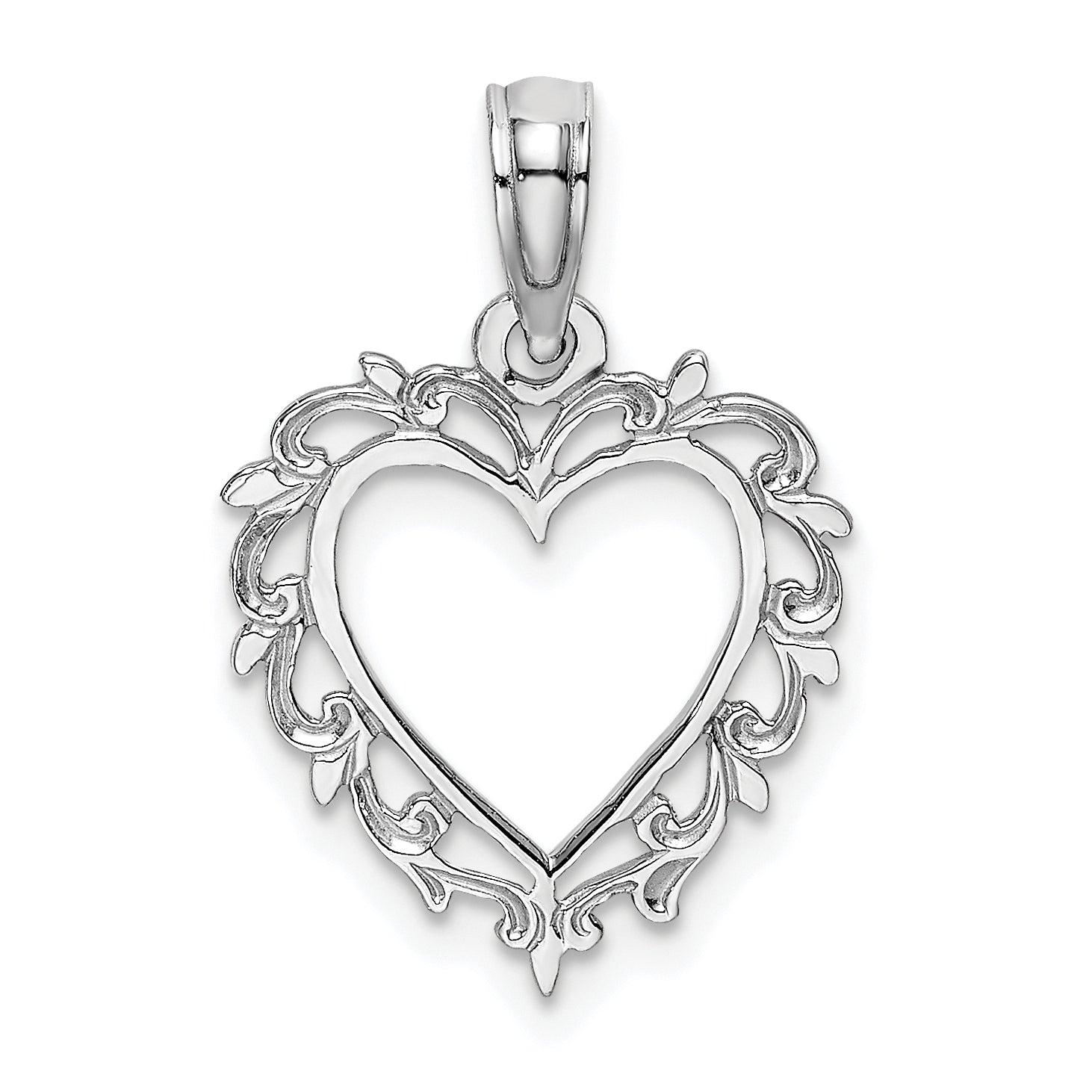 14K White Gold Heart w/ Lace Trim Charm