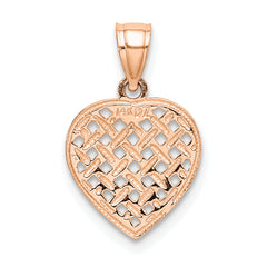 14K Rose Polished Cut-Out and Textured Woven Heart Charm
