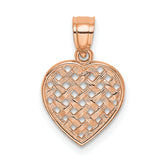 14K Rose Polished Cut-Out and Textured Woven Heart Charm