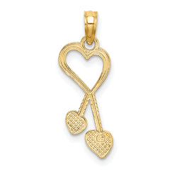 14K Polished Heart w/ Double Heart Tassle Charm