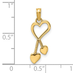 14K Polished Heart w/ Double Heart Tassle Charm