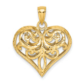 14K 3-D Diamond-cut Filigree Puffed Heart Charm