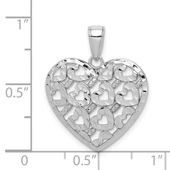 14K White Gold Diamond-cut Heart Pattern On Heart Charm