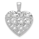 14K White Gold Diamond-cut Heart Pattern On Heart Charm