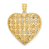 14K 3-D Cut-out Diamond-cut Puffed Heart Pendant