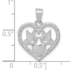 14K White Gold Doves In Heart Charm