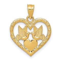 14K Doves In Heart Charm