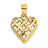 14K 3-D Diamond-cut Filigree Puffed Heart Charm