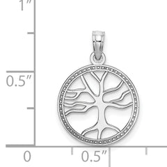 14K White Gold Small Tree of Life In Round Frame Charm