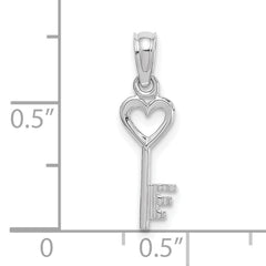 14K White Gold 3D Key w/ Heart Pendant