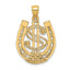 Horseshoe & Dollar Sign Charm in 14K Yellow Gold, 27mm Textured - Sophia Jewelers