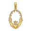 14K Engraved Claddagh In Oval w/ Lace Trim Charm