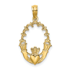 14K Engraved Claddagh In Oval w/ Lace Trim Charm