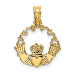 14K Engraved Claddagh In Scallop Circle Charm