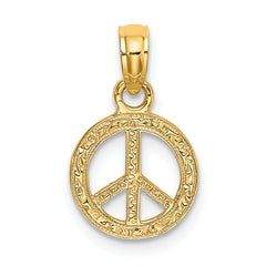 14K Flat Textured Mini Peace Sign Charm