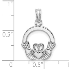 14K White Gold Polished Round Claddagh Charm
